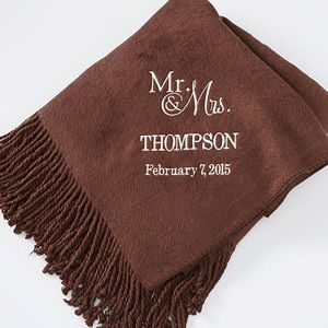 Wedding & Anniversary Embroidered Throw   Chocolate