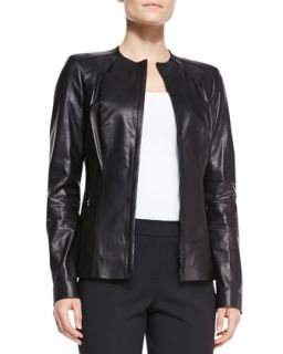 Womens Zia Zip Leather Jacket, Black   Lafayette 148 New York   Black (12)