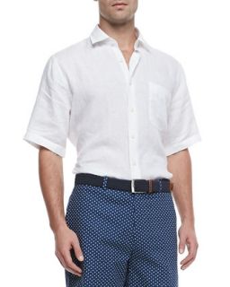 Mens Linen Short Sleeve Shirt, White   Peter Millar   White (X LARGE)