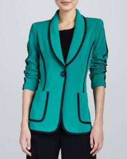 Womens Modern Faux Suede Piped Jacket, Petite   Misook   Emerald multi (PXS