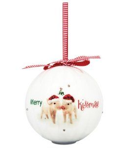 Shaded Pink 27046 Merry Kissmas Blinking Ornament, Pig Design and Saying, 4 1/2 Inch  