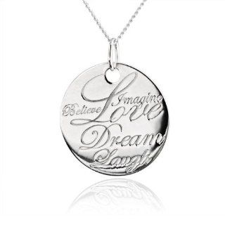 Bling Jewelry Sterling Silver Inspirational Words Disc Pendant Necklace 18in Jewelry