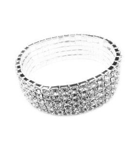 TdZ Fashion Crystal Rhinestone Stretch Five Wide Bracelet Jewelry