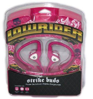 Lowrider Strike Buds Noise Isolation Stereo Earphones Pink/White LWD SKB3 As seen in and inspired by Lowrider Magazine   Tangle Free Wires   For Ipad, Ipod Touch, Nano, Classic,  Players, Game Stations Electronics