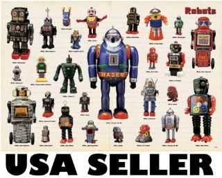 Robots tin toys space toys POSTER 34 x 23.5 with 27 classic robot toys from the 50s and 60s (sent FROM USA in PVC pipe)  Prints  