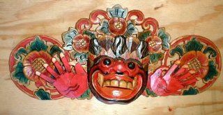 Bali Hindu Boma Mask Great for Entrance way Hand carved 16" White or Natural Light Brown   Decorative Masks