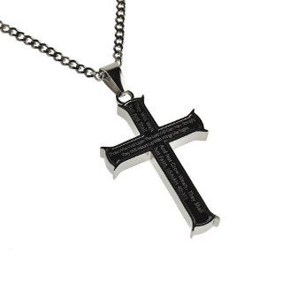 Christian Mens Stainless Steel Abstinence "Those Who Wait Upon the Lord Shall Renew Their Strength. They Will Mount up with Wings Like Eagles; They Will Walk and Not Grow Weary. They Shall Run and Shall Not Faint" Isaiah 4031 Black Iron Cross Pu