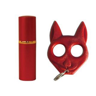 Stun Master Lipstick Pepper Spray and Cat Self Defense Key Chain Bundle   Several Colors Available   Lot of 2 Pieces (Red)  Sports & Outdoors