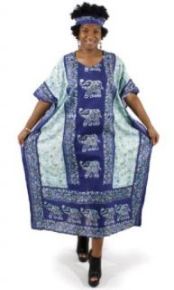 Elephant Line Caftan Kaftan with Matching Headwrap   Available in Several Colors (Navy) Clothing
