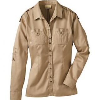 SHE Women's Double Button Long Sleeve Safari Shirt, Khaki, XX Large  Camouflage Hunting Apparel  Clothing