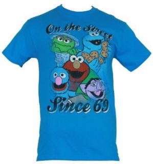 Sesame Street Mens T Shirt   "On the Street since 69" 7 Cookie Monster Image on Blue Novelty T Shirt Clothing