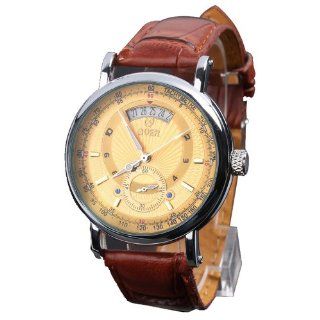 GOER Fashion Men Date Calendar Brown Leather Band Mechanical Unisex Wrist Watch GOER Watches