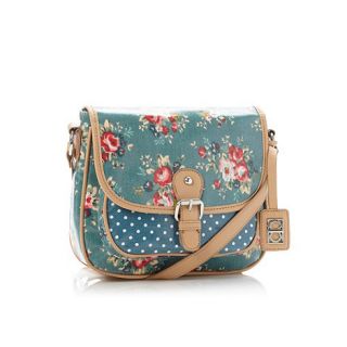 The Collection Turquoise floral coated canvas across body bag