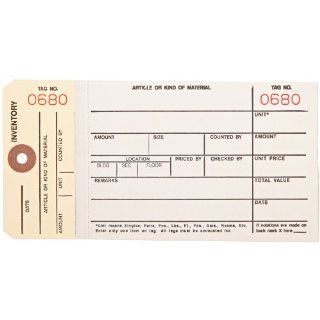 Aviditi G19021 10 Point Cardstock #8 2 Sided Carbonless Stub Style Inventory Tag, "Number 0500 0999", 6 1/4" Length x 3 1/8" Width, White/Manila (Case of 500)
