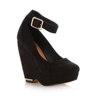 Red Herring Black ankle strap high wedge court shoes