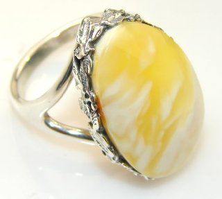 Butterscotch Amber Women's Silver Ring Size 9 1/4 7.90g (color silver, dim. 1 1/8, 3/4, 1/2 inch). Butterscotch Amber Crafted in 925 Sterling Silver only ONE ring available   ring entirely handmade by the most gifted artisans   one of a kind world w