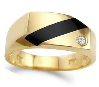 Men's Onyx Ring CZ 14k Yellow Gold Pinky Band Cubic Zirconia (1/4 CTW) Jewel Tie Jewelry