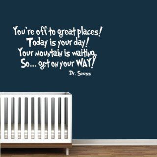 Dr Seuss Book Quote Vinyl Wall Decal White You're Off To Great Places Book Saying Quote Decal Nursery Decor Sticker Decal Wall Decal Home Decor Wall Sticker 24" Wall Art Wall Decor Wall Sayings Famous Quotes   Other Products