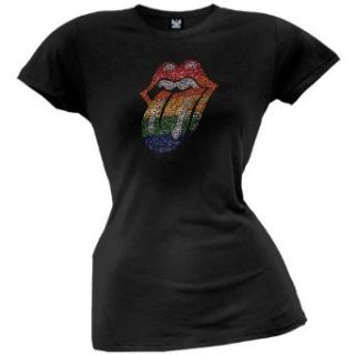 Rolling Stones   Rainbow Gem Tongue Juniors T Shirt Music Fan T Shirts Clothing