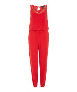 Red Sleeveless Chain Necklace Jumpsuit