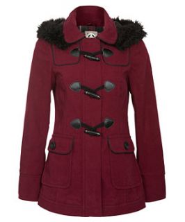 Red Faux Fur Hooded Duffle Coat