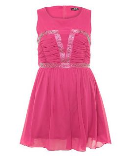 Lovedrobe Bright Pink Embellished Bust Skater Dress