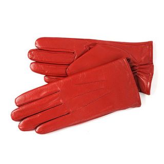 Isotoner Red three point leather gloves with fleece lining  
