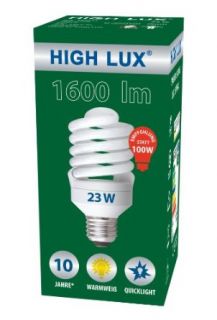 HIGH LUX HS 54100   Energiesparlampe Spiral, 23 W, E27, 1600 Lumen, 10.000 Std., 2.700 K warmwei, 55 x 116 mm (auch im vorteilhaften 3er Pack lieferbar) Versandkostenfrei ab 3 Artikel Beleuchtung