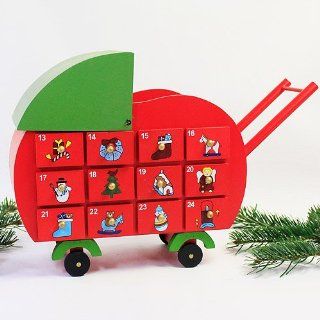 Adventskalender   Weihnachtskalender aus Holz zum selbst Befllen   Puppenwagen   ca. 35 cm lang Küche & Haushalt