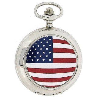 PWL Taschenuhr mit weem Zifferblatt und amerikanischer Flagge an 30,48 cm Kette Uhren