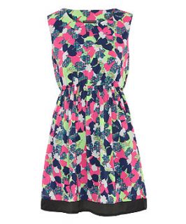 Tenki Pink and Neon Green Bold Floral Sleeveless Dress