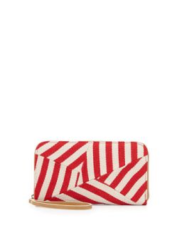 Striped Canvas Zip Wallet, Natural/Red