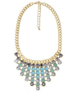 Gold Turquoise Crystal Chain Bib Necklace