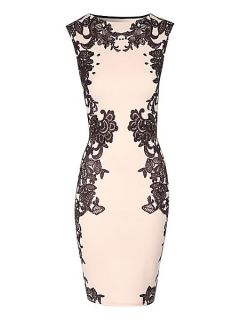 Jane Norman Lace print embellished bodycon dress Nude