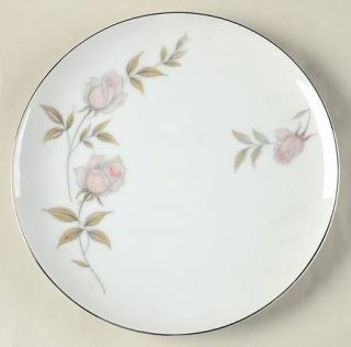 Kenmark Kem1 Salad Plate, Fine China Dinnerware   Pink Roses, Beige/Tan Leaves,