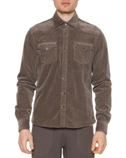 Tomas Maier Cord Button Down Shirt Jacket, Dust Brown