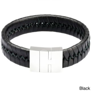 Stainless Steel and Braided Leather Mens Bangle Bracelet  