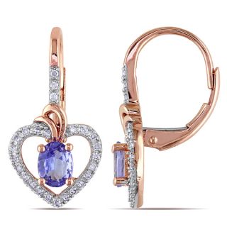 Miadora 10k Rose Gold Tanzanite and 1/6ct TDW Diamond Heart Earrings