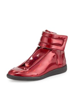 Maison Margiela Future Leather High Top Sneaker, Metallic Red