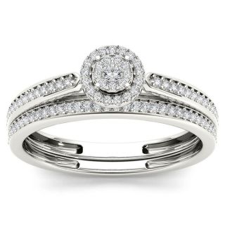 De Couer 10k White Gold 1/4ct TDW Diamond Single Halo Bridal Ring Set