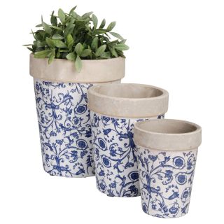 Esschert Design Aged Ceramic Round Nesting Flowerpots   Set of 3   Planters