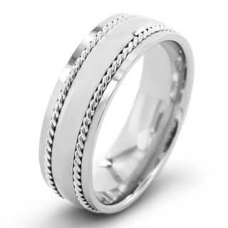 Mens Titanium Rope Grooved Edge Dome Ring