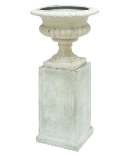 Woodland Imports 18 24H in. Simple Fiber Stone Urn   Set of 2   Vases