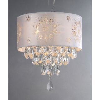 Indoor 4 light Chrome/ Crystal/ White Shades Chandelier