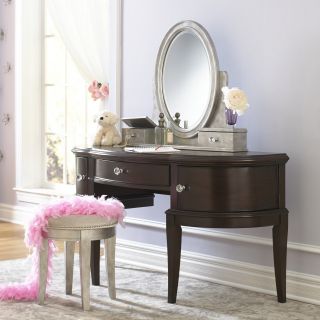 Girls Glam 3 Drawer Desk/Vanity with Stool   Dark Cherry   Kids Bedroom Vanities