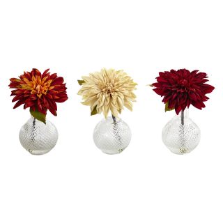 Nearly Natural Dahlia with Decorative Vase   Set of 3   Decorative Accents