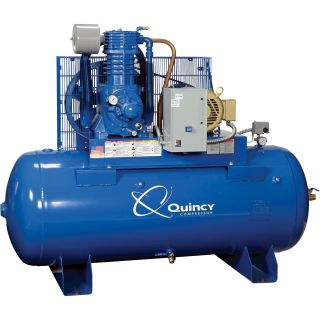 Quincy QP-10 Pressure Lubricated Reciprocating Air Compressor — 10 HP, 460 Volt, 3 Phase, 120-Gallon Horizontal, Model# 3103DS12HCA46  100 Gallon   Above Horizontal Air Compressors