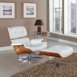 Modway Eaze Leather Lounge Chair   White Natural
