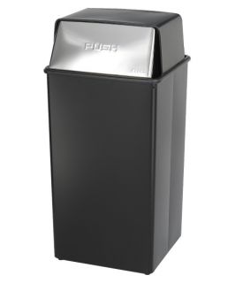 Safco Push Top Black and Chrome Metal 36 Gallon Commercial Trash Can   Commercial Trash Cans