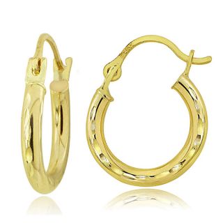 Mondevio 14K Gold 2mm Round Diamond Cut Hoop Earrings, 15mm   17227845